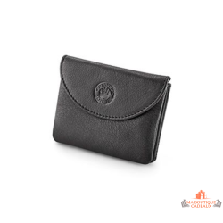 Porte monnaie cuir noir rabat vachette lisse compact pratique