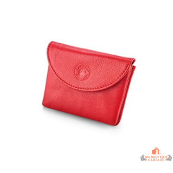 Porte monnaie cuir rouge rabat vachette lisse compact élégant