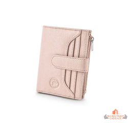 Porte monnaie cuir rose compact carte zip vachette lisse élégant