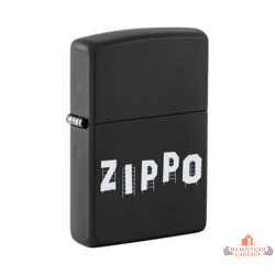 Briquet Zippo noir mat logo blanc classique coupe vent garanti à vie