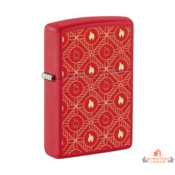 Briquet Zippo rouge mat motif flammes graphique coupe vent garanti à vie