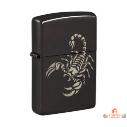 Briquet Zippo noir poli scorpion gravure laser design puissant garanti à vie