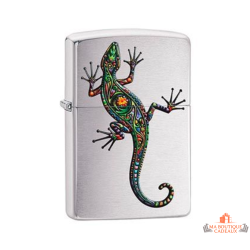 Briquet Zippo argent brossé lézard coloré design artistique garanti à vie