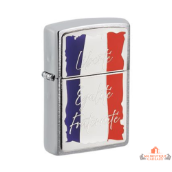 Briquet Zippo drapeau français liberté égalité fraternité chrome brossé
