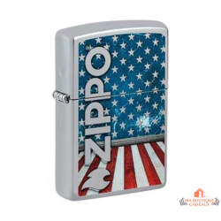 Briquet Zippo drapeau américain design USA argent poli garanti à vie