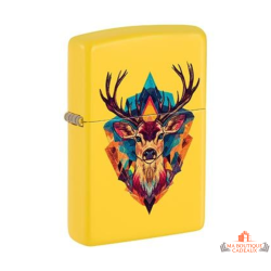 Briquet Zippo jaune mat cerf graphique design coloré original garanti à vie