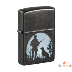 Briquet Zippo gris mat chasse chasseur chien nature garanti à vie