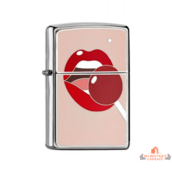 Briquet Zippo lèvres rouge sucette chrome brossé design pop original