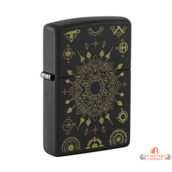 Briquet Zippo noir mat symboles mystiques mandala doré design original