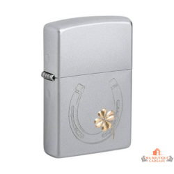 Briquet Zippo fer à cheval trèfle porte bonheur chrome satiné garanti à vie