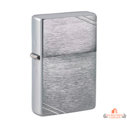 Briquet Zippo argent brossé avec lignes diagonales gravées design élégant garanti à vie