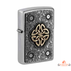 Briquet Zippo argent mat nœud celtique symbole éternité relief garanti à vie