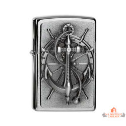 Briquet Zippo chrome brossé ancre marine relief barre navigation garanti à vie