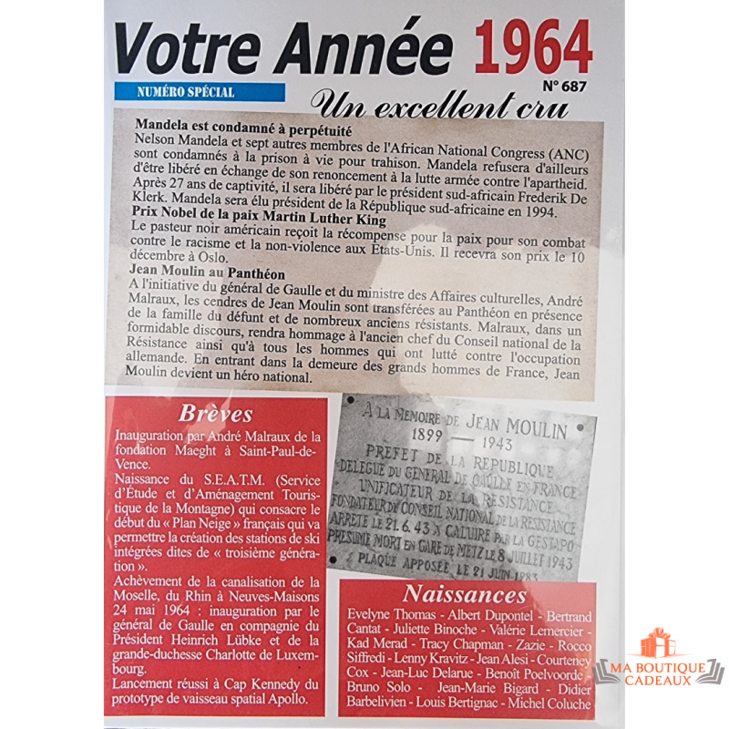 Carte année de naissance 1964 événements historiques et célébrités