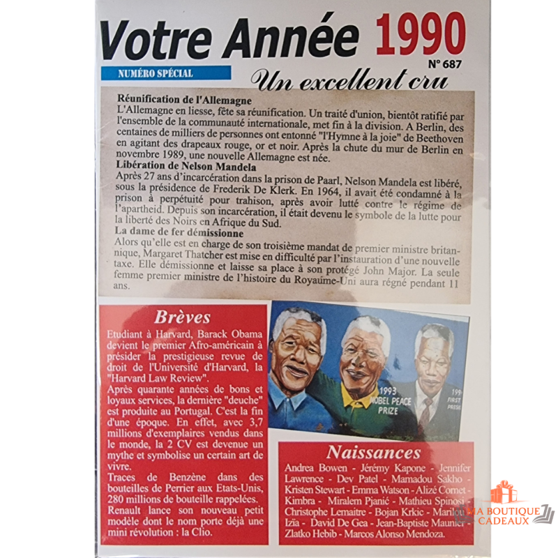 Carte année de naissance 1990 réunification Allemagne Nelson Mandela