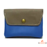 Porte-monnaie cuir taupe bleu compact avec poche zippée