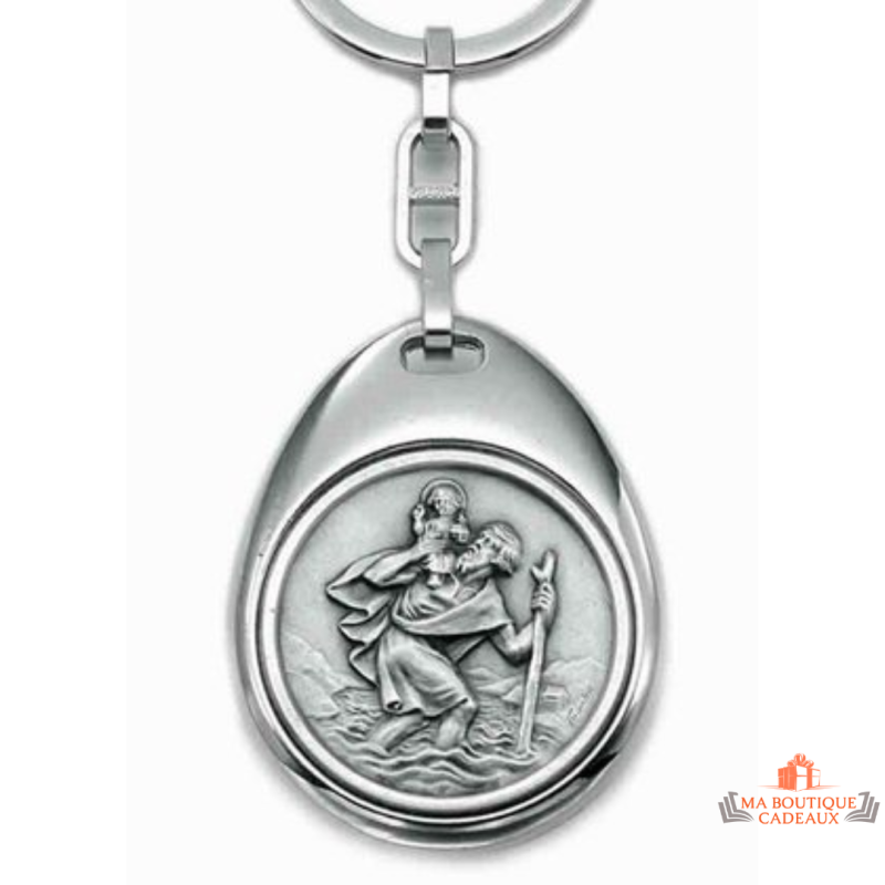 Porte-clés Saint Christophe en zamak finition argentée médaille protectrice