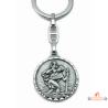 Porte-clés Saint Christophe en diamétal argenté contour facetté médaille