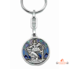 Porte-clés Saint Christophe en laiton fond coloré effet vitrail bleu