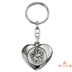 Porte-clés Saint Christophe cœur en zamak médaille protection cadeau
