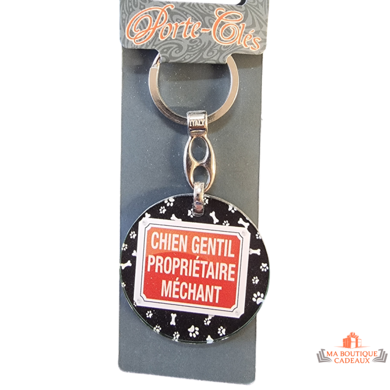 porte clés chien gentil propriétaire méchant 4.5 cm humour chien