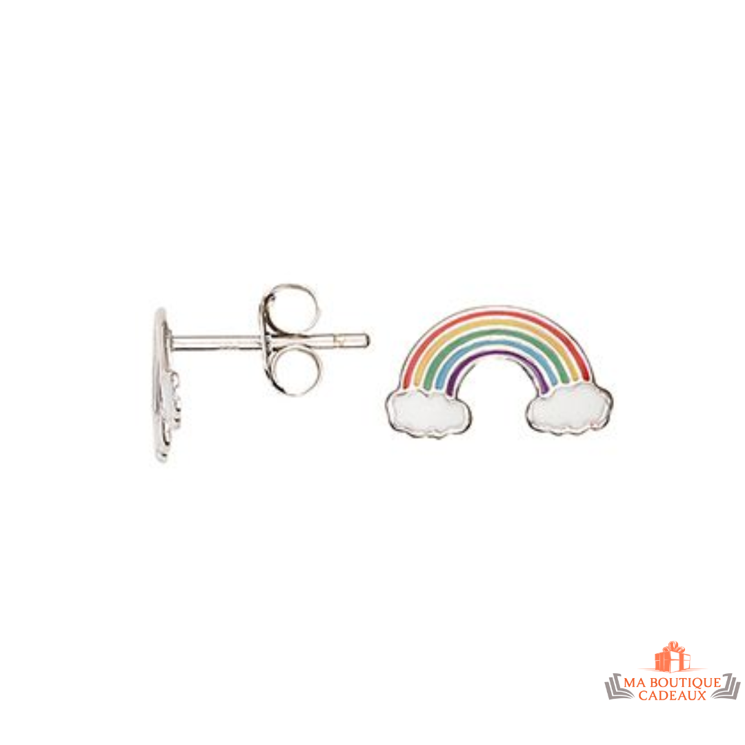 Boucles D'oreilles Arc-en-ciel Argent 925 Pour Fille – Fermoirs à Vis, Hypoallergéniques, Sans Nickel/plomb, Cadeau Noël, 6x11 Mm, Sécurisées