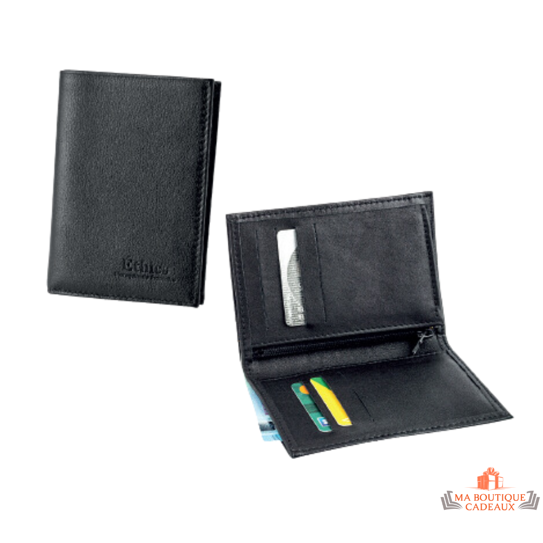 LEAS Petit Portefeuille Homme Femme Cuir Véritable Noir - Format Paysage Mini Édition RFID