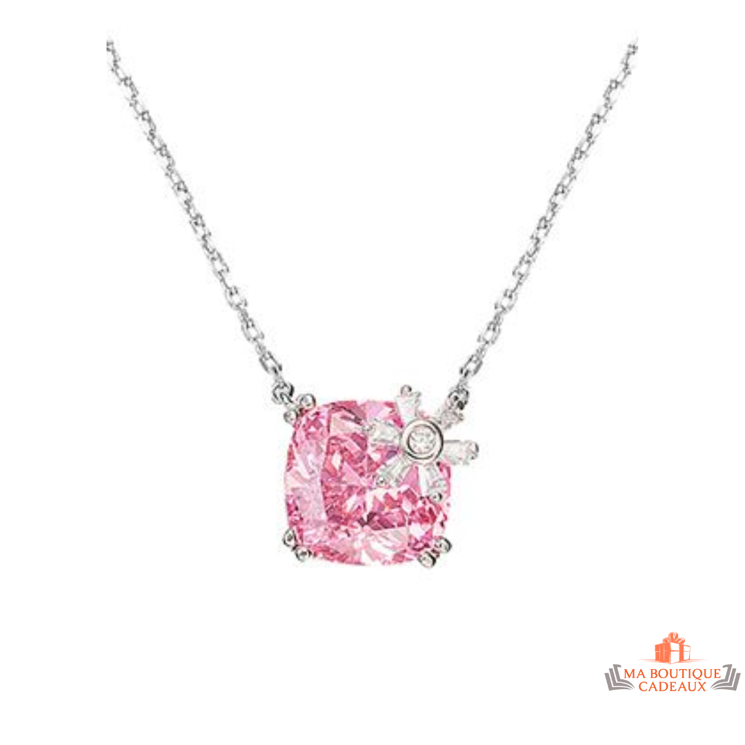 Collier rose en argent 925 rhodié avec oxyde de zirconium